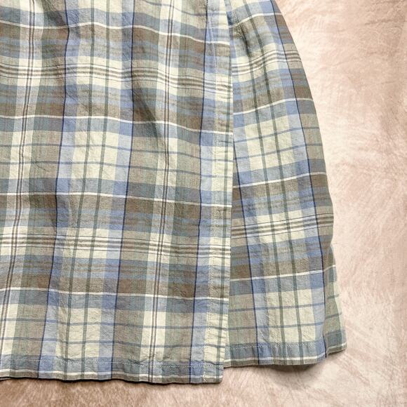 Eddie Bauer Green & Blue Plaid Wrap Mini Skirt Linen Blend Women's 12 Preppy Y2K - Picture 3 of 5